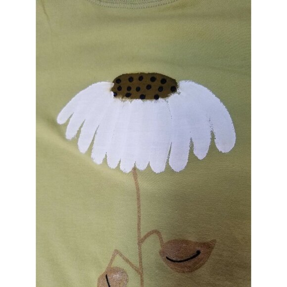 New Lauriejo Designs Womens Medium Handpainted Sunflower Top 3/4 Sleeve Lime USA - Picture 4 of 8